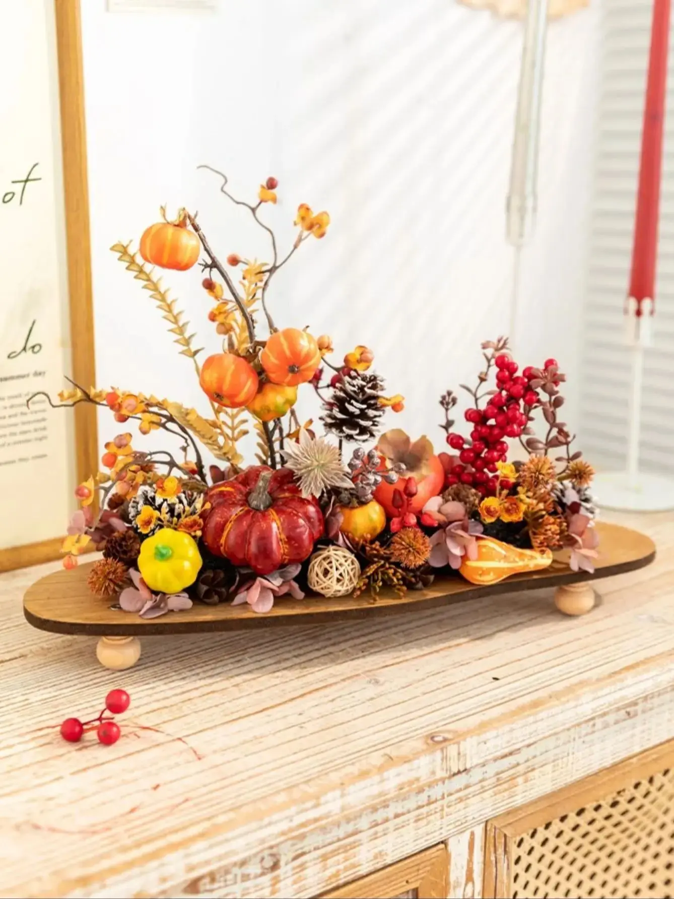 Vintage Fall Harvest Artificial Flower Decorative Arrangement Pumpkin Pinecone Christmas Thanksgiving Dining Table Garden Decor