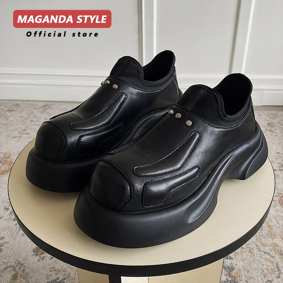 City Walk Casual Sports Leather Shoes for Men Comfortable Leggings Height Increasing Design Luxury Derby Shoes Black Mules shoes