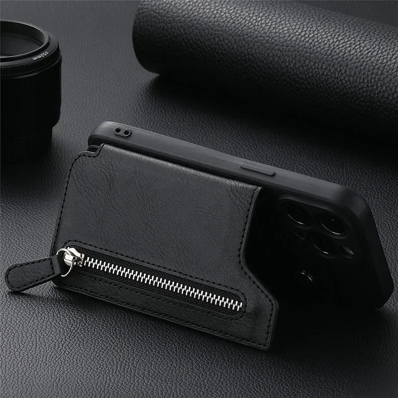 Leather Zipper Wallet Phone Case Cover