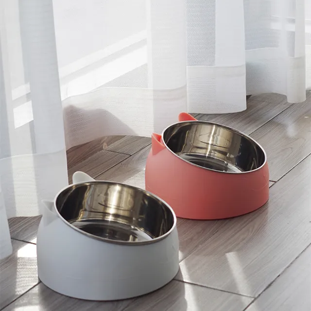 200ml Cat Bowl Lovely Creative Inclined Kitten Puppy Food Feeding Bowls Stainless Steel Cats Drinking Feeder Pet Feeders 5