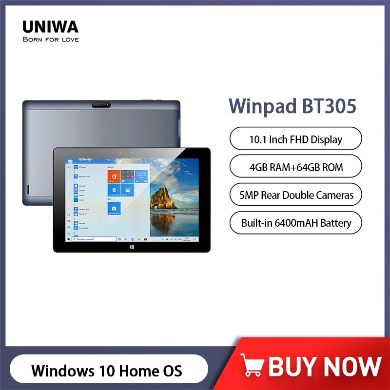 Uniwa Winpad Bt305 Tablet Windows 10 Home Os 10.1 Pollici 4Gb Ram + 64Gb Rom 5Mp 6400Mah Batteria Windows Tablet Pc Con Usb 3.0 Wifi