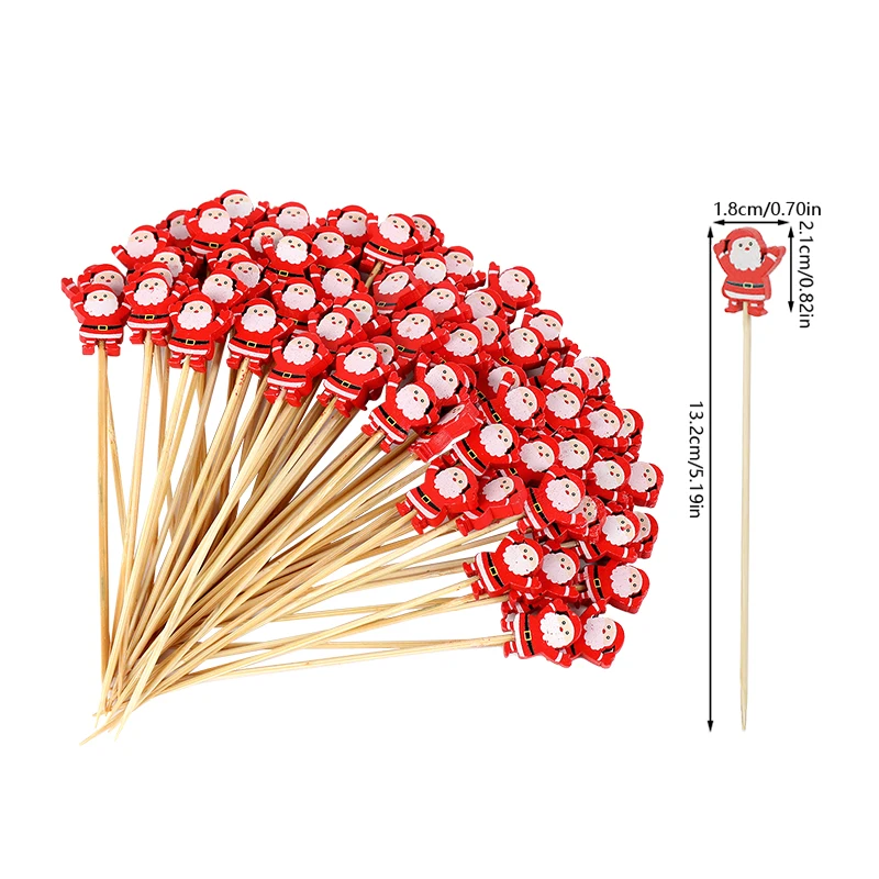 100Pcs Christmas Buffet Fruit Food Skewer Bamboo Toothpicks Christmas Party Cupcake Topper Decoration Supplies New Year 2026