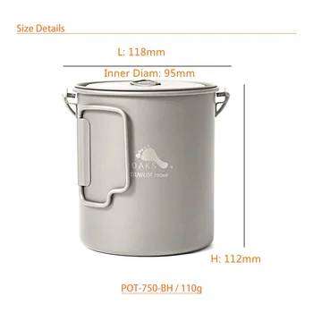 TOAKS 750ml Titanium Pot with Bail Handle, Ultralight Outdoor Camping Equipment Hanging Cookware POT-750-BH 2