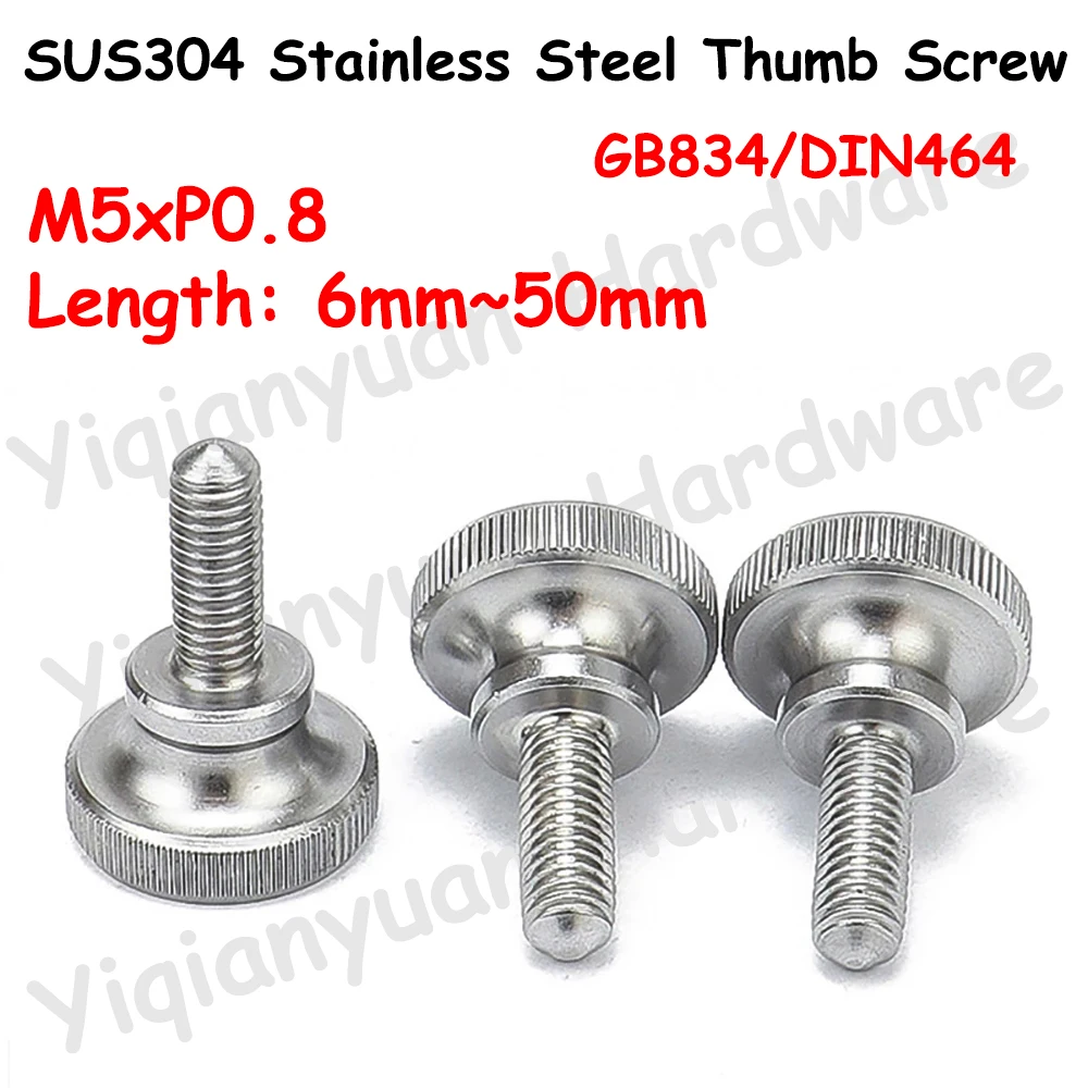 

Yiqianyuan M5 GB834 DIN464 SUS304 Stainless Steel Hatching Knurled Thumb Screw Flat Head Curtain Wall Glass Hand Tighten Bolt