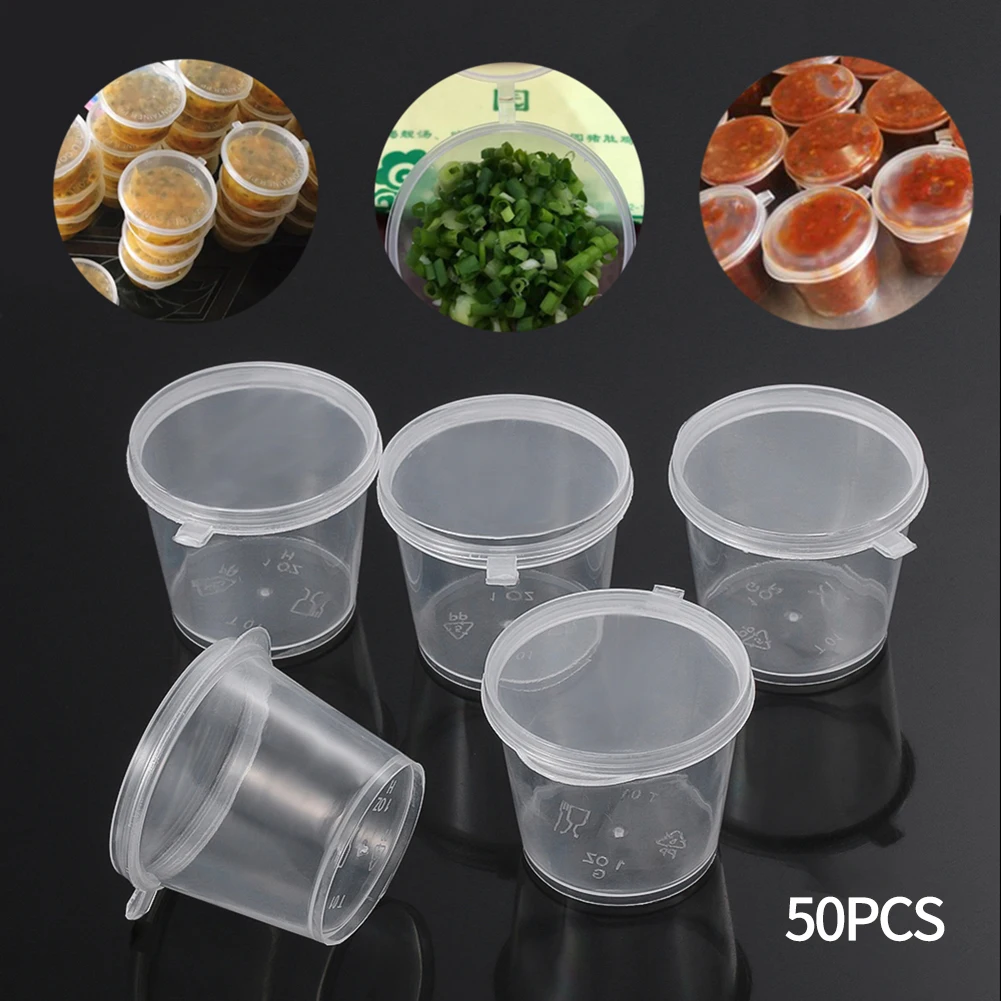 

50Pcs Kitchen Organizer Disposable Sauce Pot With Lids Food Small Sauce Container Box Plastic Clear Chutney Chili Sauce Cups