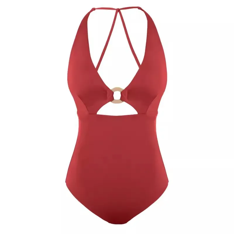 2024 Woman One-Piece Swimsuit High Elastic Swimwear Women's Cut-out Red Bathing Suit Printed Vacation Outfits Elegant Bathing Su