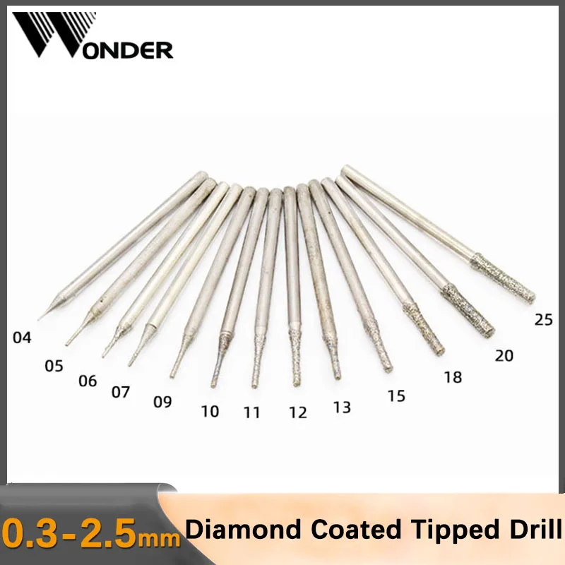 

5-10PCS Diamond Coated Tipped Drill Bit for Tip Jade Lapidary Gems Tile Jewellery Glass Diameter 0.3-2.5mm