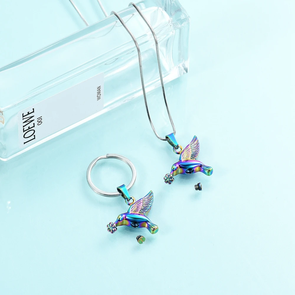Bird Key Chain And Necklace Stainless Steel Perfume/Ashes Holder Cremation Urns Necklaces Customize Jewelry Pendant