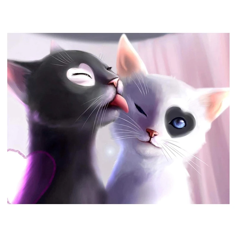 

Алмазная живопись, полностью Алмазная круглая Алмазная мозаика, искусственные украшения для стены дома, черно-белая любовь, кот