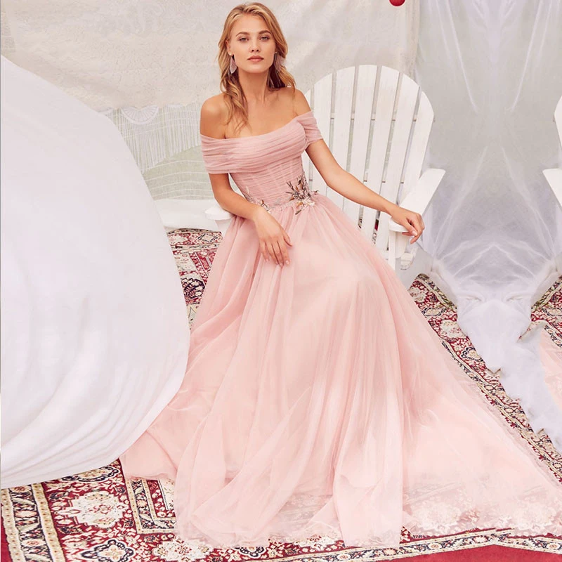 

Платье для выпускного вечера BridalAffair, модель 2022 года, розовое платье с открытыми плечами в стиле Звезд, вечерние платья для женщин, праздничное платье