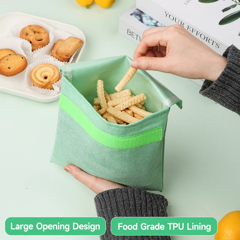 Eco-Friendly Reusable Waterproof Snack Bags with TPU Lining and Velcro Closure
