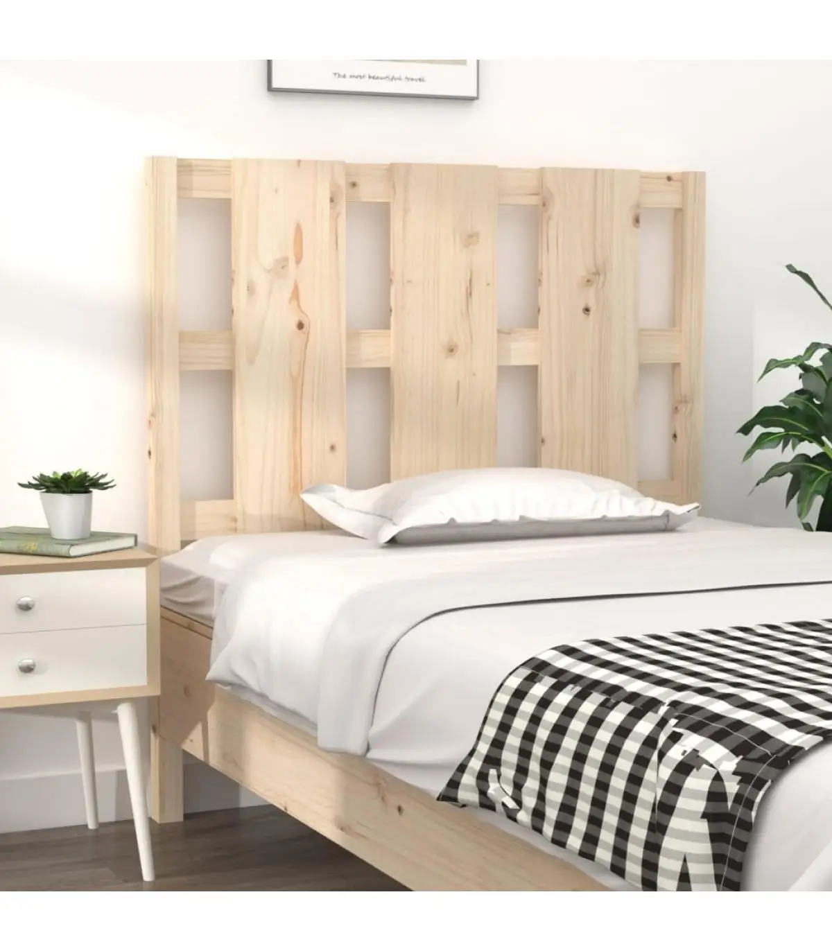 Cabeceros y pies de cama Cabecero de cama madera maciza de pino negro 105,5x4x100  cm