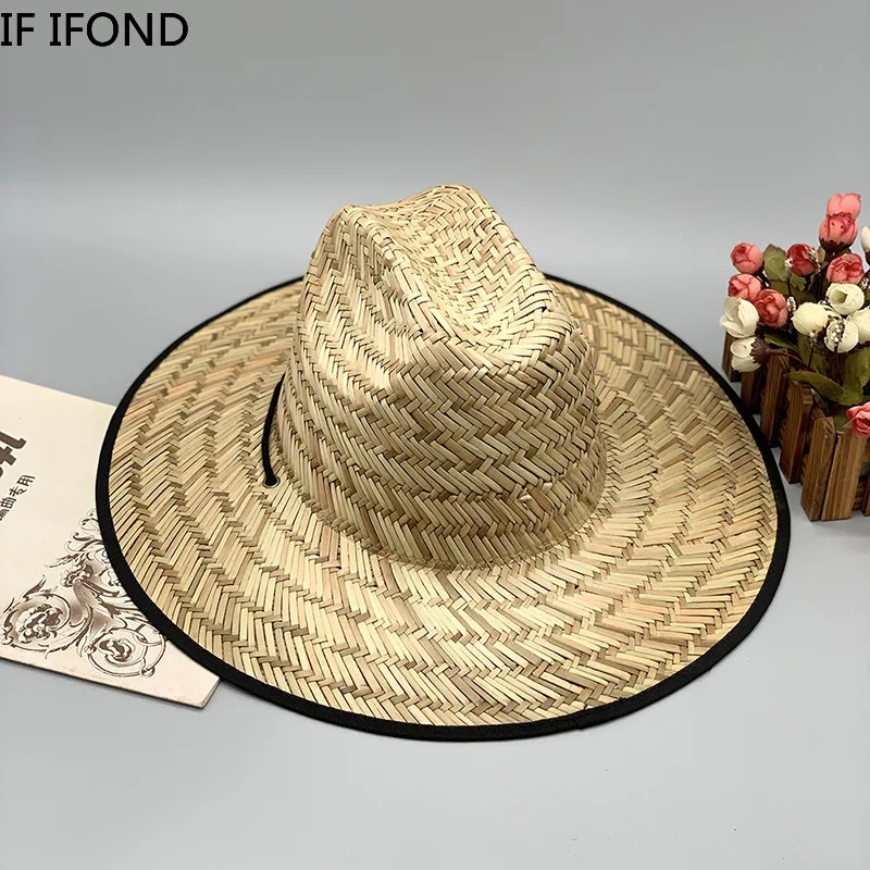 New Popular Tied Rope Lifeguard Hat Summer Sun Straw Hat Ladies Big Eaves  Vacation Beach Panama Hats