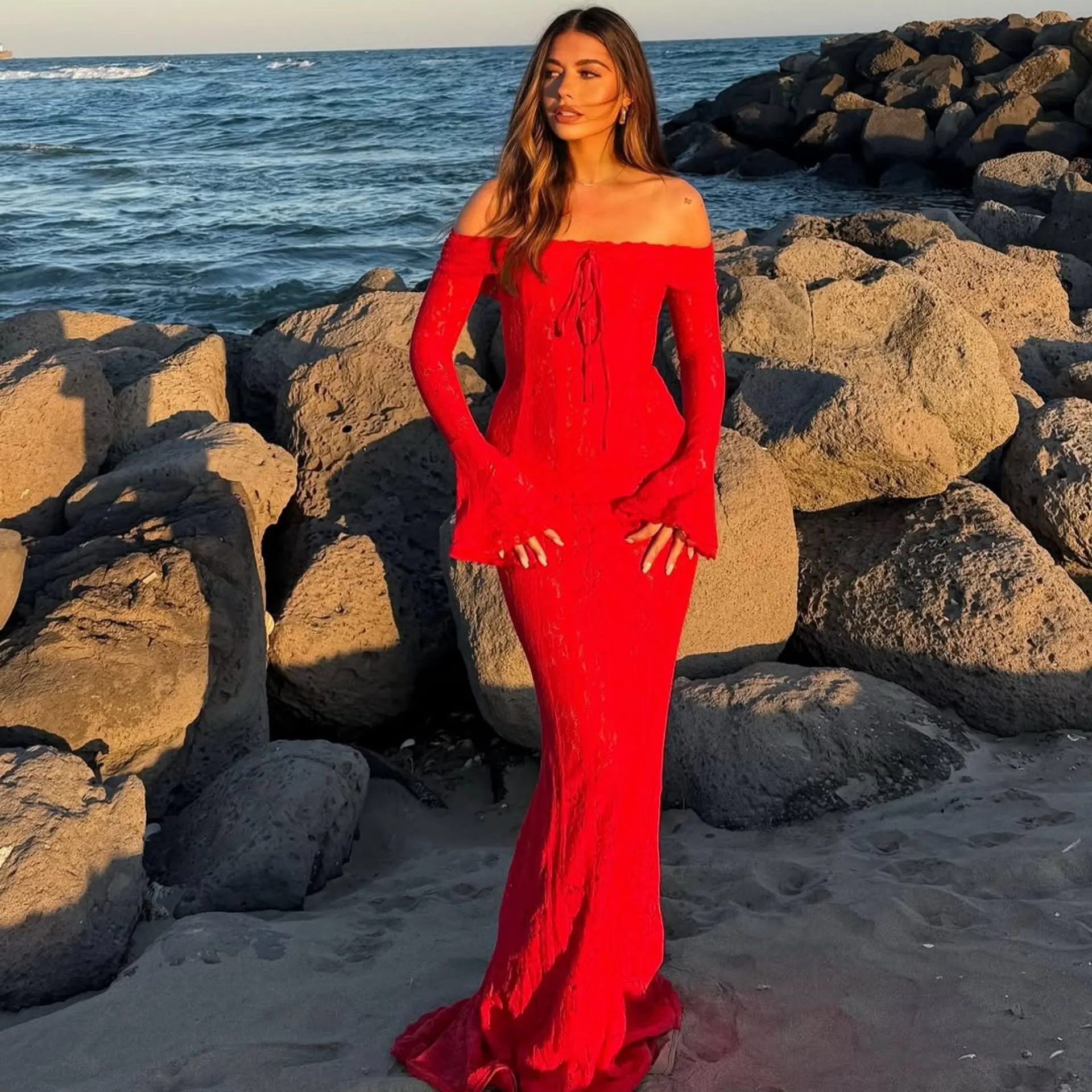 Elegant Off-Shoulder White Maxi Dress for Wedding Guests photo review