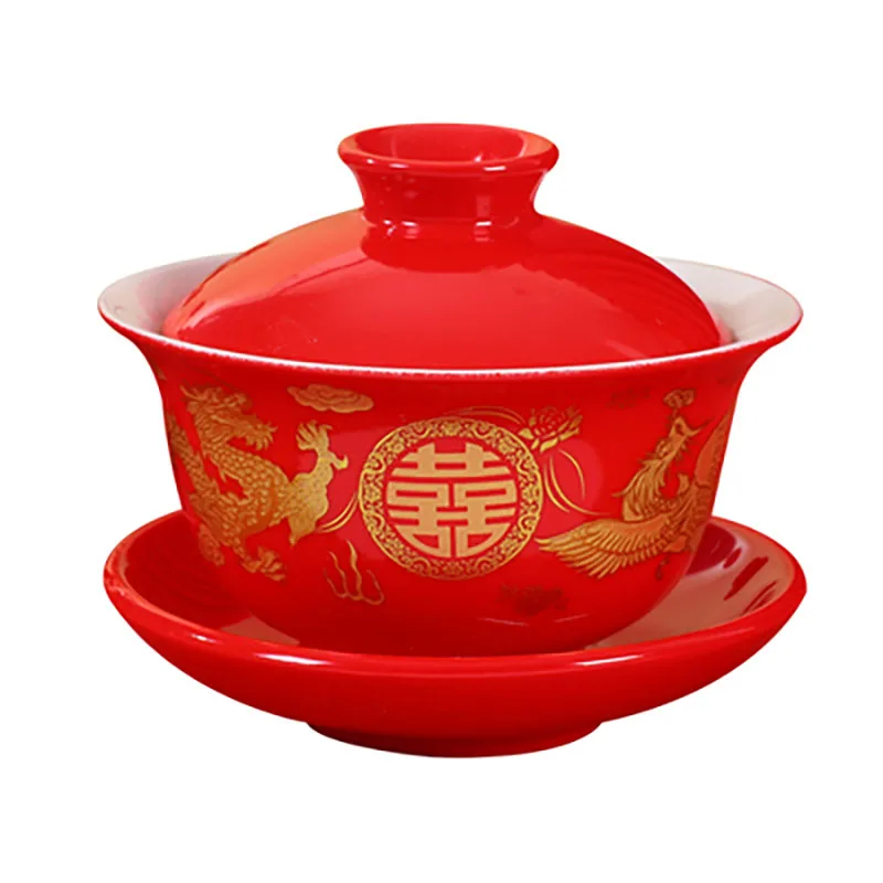 Chinese Porcelain Tableware for Adults, Gaiwan Bowl, Dragon and Phoenix, Tea Spoon, Wedding Party, Men and Women, Couple
