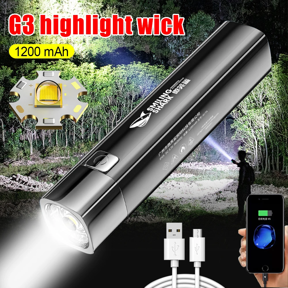 

Pocket Mini Flashlight USB Rechargeable Small Torch Portable Camping Hiking Fishing Light Built-in 1200mAh Battery AS Power Bank