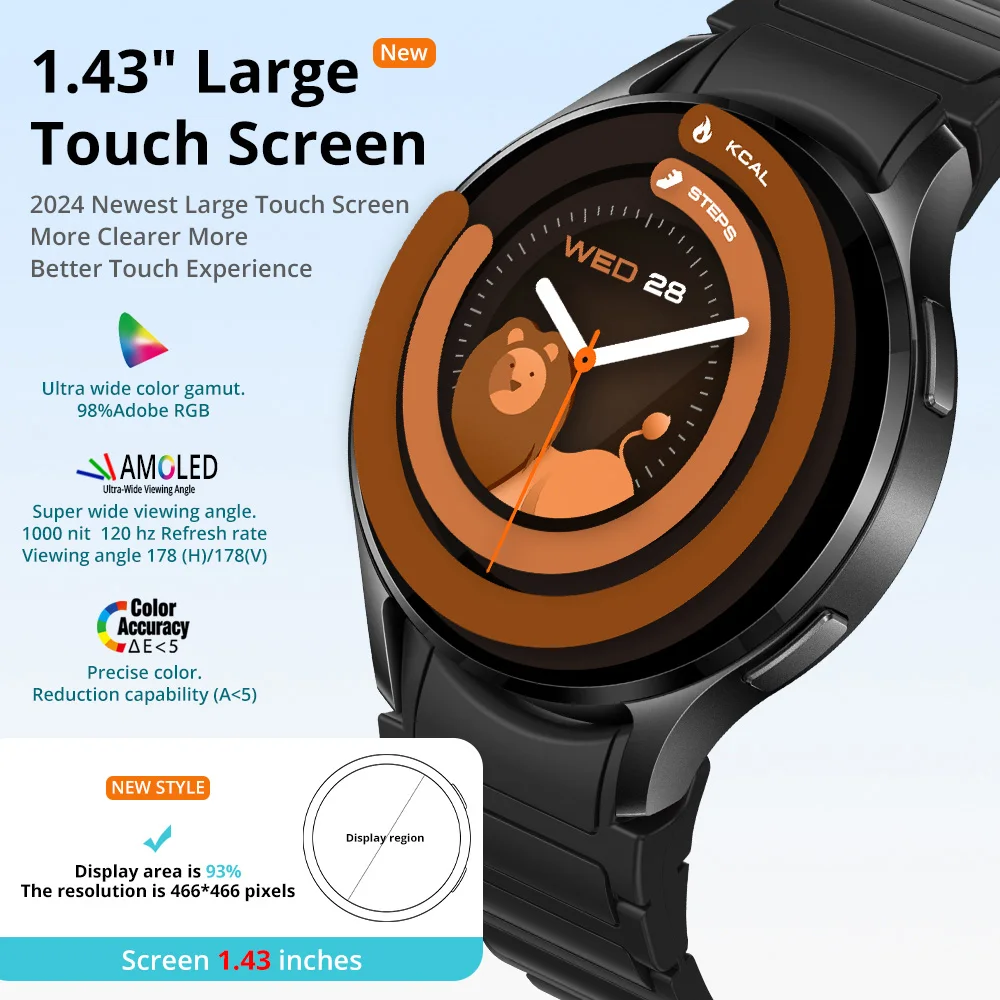 COLMI I28 울트라 AI 스마트워치, AMOLED HD 디스플레이, 내장 DaGPT, 무슬림 기도, 스포츠 블루투스 통화 스마트 워치, 남녀공용, 1.43 인치