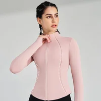 New Solid Color Women's Yoga Jacket Waist Tight Top Outdoor Jogging Exercise Jacket Training Clothes With Thumbtacks 1