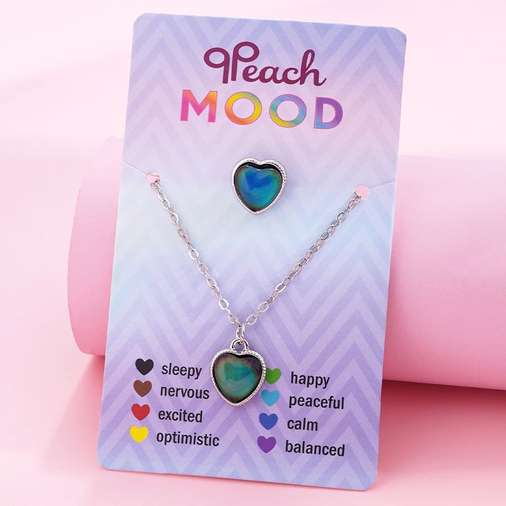 2 Teile/satz Mädchen Temperatur-empfindliche Farbe-ändern Katze Einhorn Liebe Anhänger Halskette Ring Schmuck-Set Freundin Bestie geschenk – Detail 1