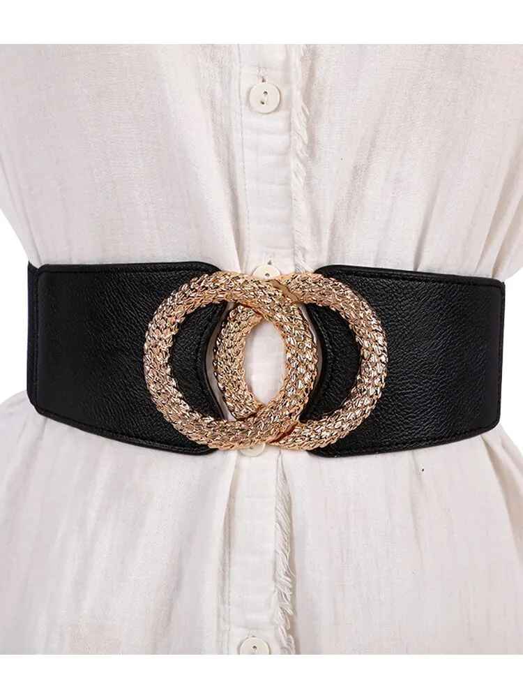 Ceinture élastique pour femme, ceinture double cercle en métal pour robe