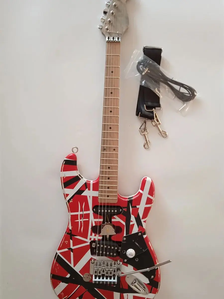 

Electric Guitar /Edward Eddie Van Halen Heavy Relic Red Franken Black White Stripes Floyd Rose Tremolo Bridge Frankenstein