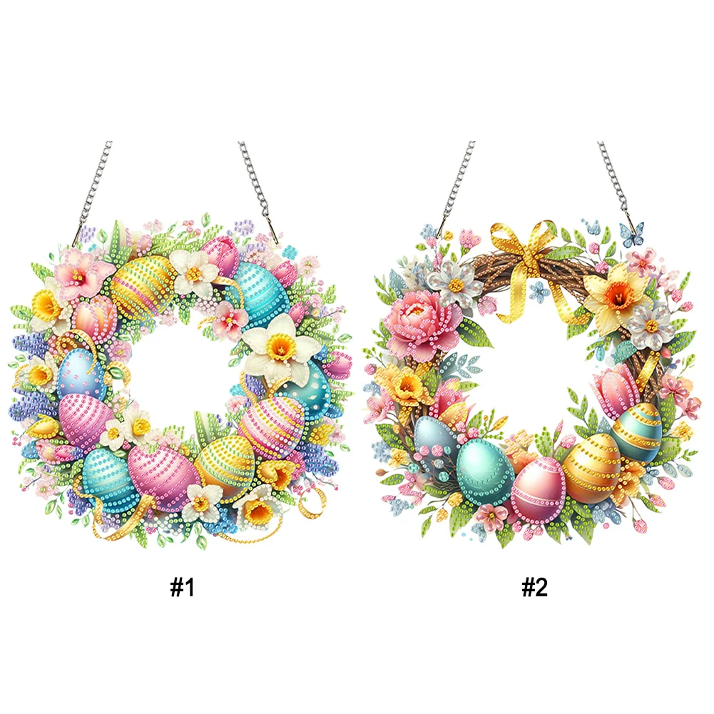 Acrylic Special Shape Easter Egg Wreath DIY Diamond Art Pendant Kit Diamond Painting Ornaments Diamond Painting Hanging Pendant 2