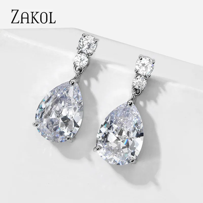 [TATIANA] 韓国☆Water drop Cubic One-Touch Earring 925 Silver Water Drop Cubic Half Moon Stick Drop Earring