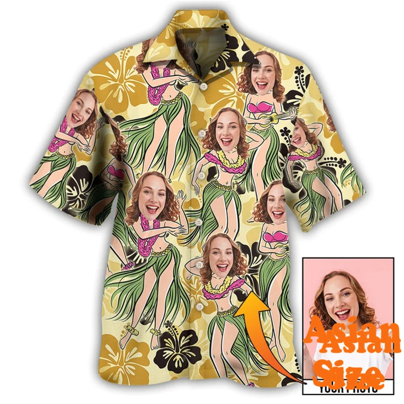 Personality Photo Hawaiian Shirts Men Women Street Personality 3D Print Shirts Lapel Short Sleeve Pineapple Plant Top