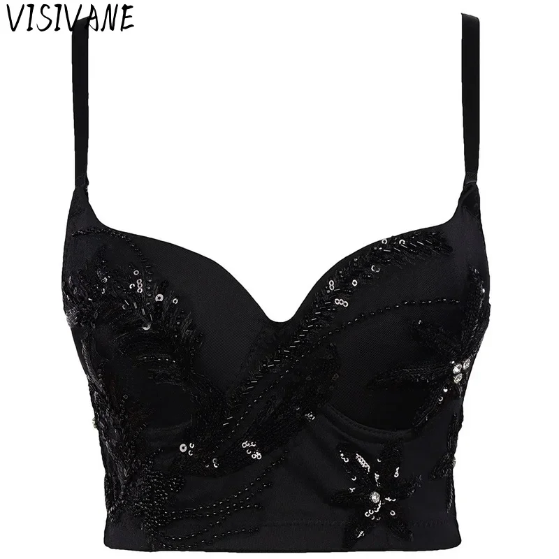 

Visivane Fashion Beading Women Clothing Tops Sexy Club Clothes Sling Performance Costume Show New Y2k Corset Hot Streetwear