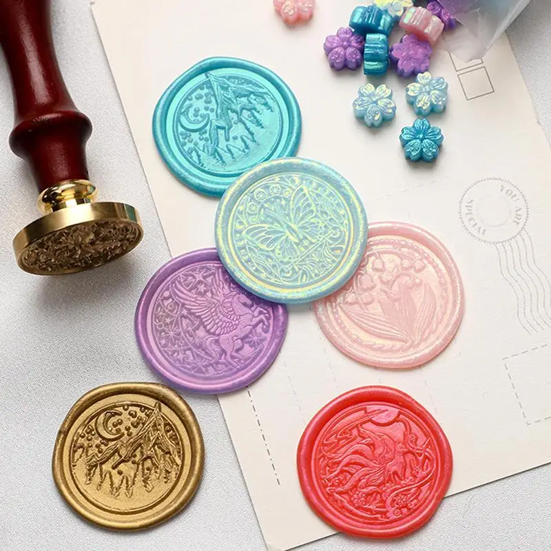 Mixed Color Glitter Sakura Wax Seal Stamp Beads DIY Gift Envelope Wedding Invitation Ancient Seal Wax Stamp Making Tools 90PCS