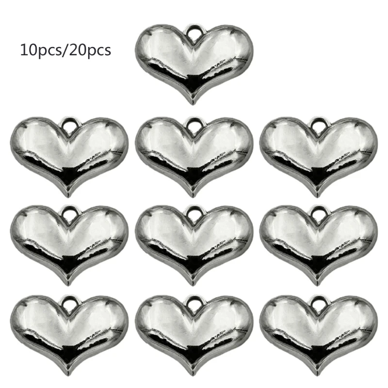 

10/20xElegant Heart Pendant for Choker Necklace Making Earring Bead for DIY Necklace Jewelry Making Pendant with Hole