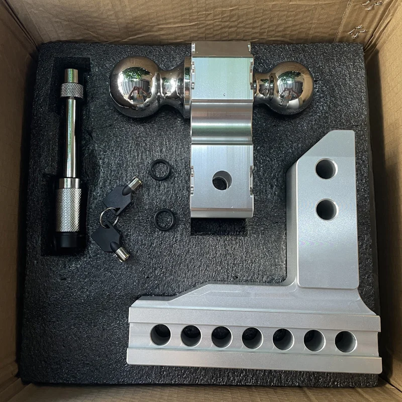 Adjustable Trailer Hitch 2" Receiver 6" Drop/Rise Drop Hitch 12500 LBS GTW Ball Mount 2-5/16" Dual Towing Ball Double Locks 10"