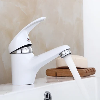 Rubinetto per lavabo da bagno Miscelatore monocomando Miscelatore bianco cromato con ugello miscelatore di qualità Rubinetto per lavabo a risparmio energetico per bagno 1