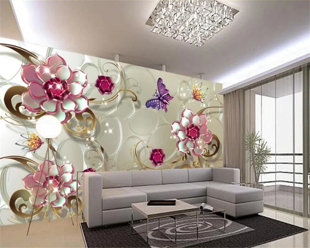 Custom Wallpaper 3d Photo Mural Glass Crystal Flower 3d Butterfly Love  Flower Stereo Background Wall Papers Home Decor Wallpaper - Wallpapers -  AliExpress