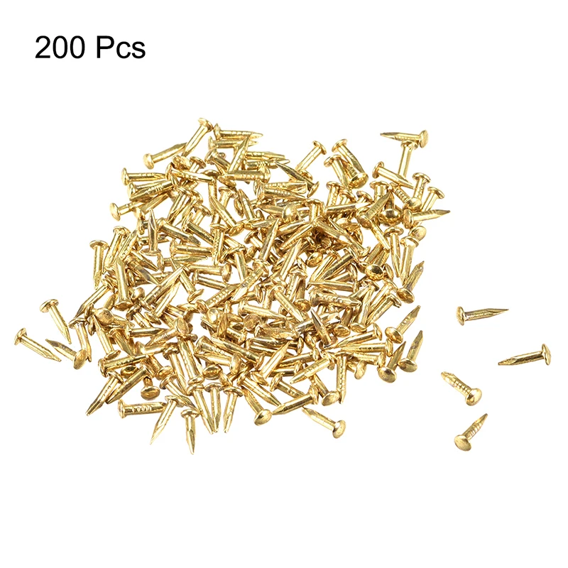 Uxcell 200pcs Small Tiny Nails Antique Brass Diameter 1.2mm Carbon Steel Mini Micro Nail Tack Stud for DIY Decorative Wooden Box