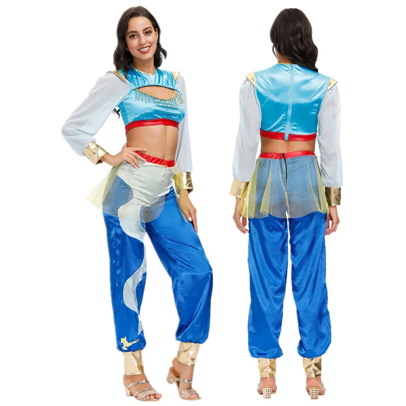 

Halloween Party Fancy Dress Aladdin Magic Lamp Jasmine Princess Cosplay Uniform For Women Arabian Sexy Dance Belly Dance Costume