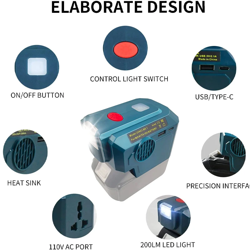 Inversor de Alimentação Portátil para Makita Inversor Senoidal Modificado Garagem ao ar Livre Camping Bateria 18v 200w 110 v 220v - Image 3