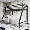 Metal Bunk Bed,Twin Over Full Size Beds with Sturdy Guard Rail & Removable Ladder,Space-Saving/Noise-Free/Matte Black bed frame 1