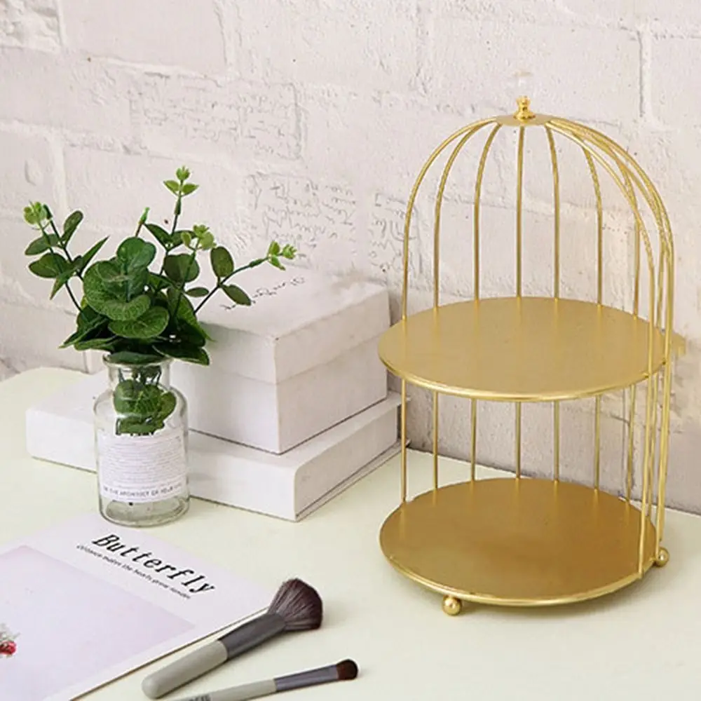 

Gold Bird Cage Rack Practical Decorative Wrought Iron Crystal Display Shelf Nordic Style Cosmetics Storage Rack Bathroom