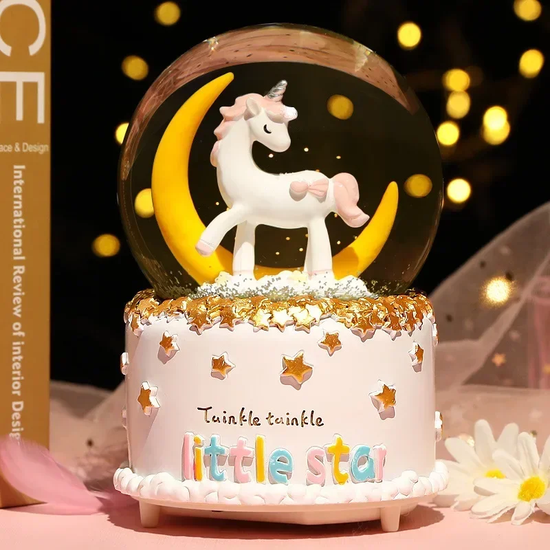 Dream Girl Unicorn Crystal Ball Music Box Crystal Snow Globe Music Box Light Wedding Lover Valentine's Day Girlfriend Gifts music box
