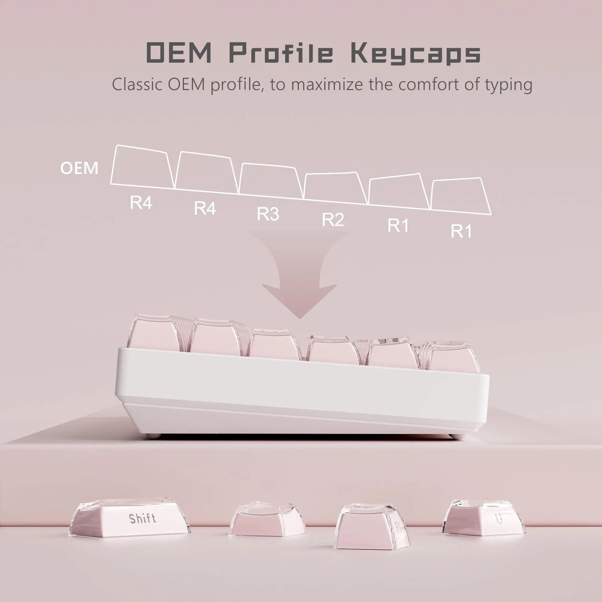 Geléia Redonda Keycaps Laterais para Teclado Mecânico 113 Teclas Cristal de Gelo Rosa Translúcido Oem Perfil Chave Cap para Cereja mx 61 68 104 - Imagem 3