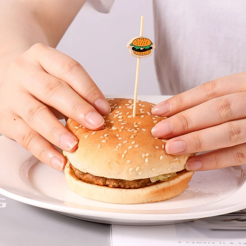 100Pcs Hamburger Garnish Bamboo Sticks Disposable Fruit Stick Food Picks Bento Tools Snack Skewers Party Buffet Bamboo