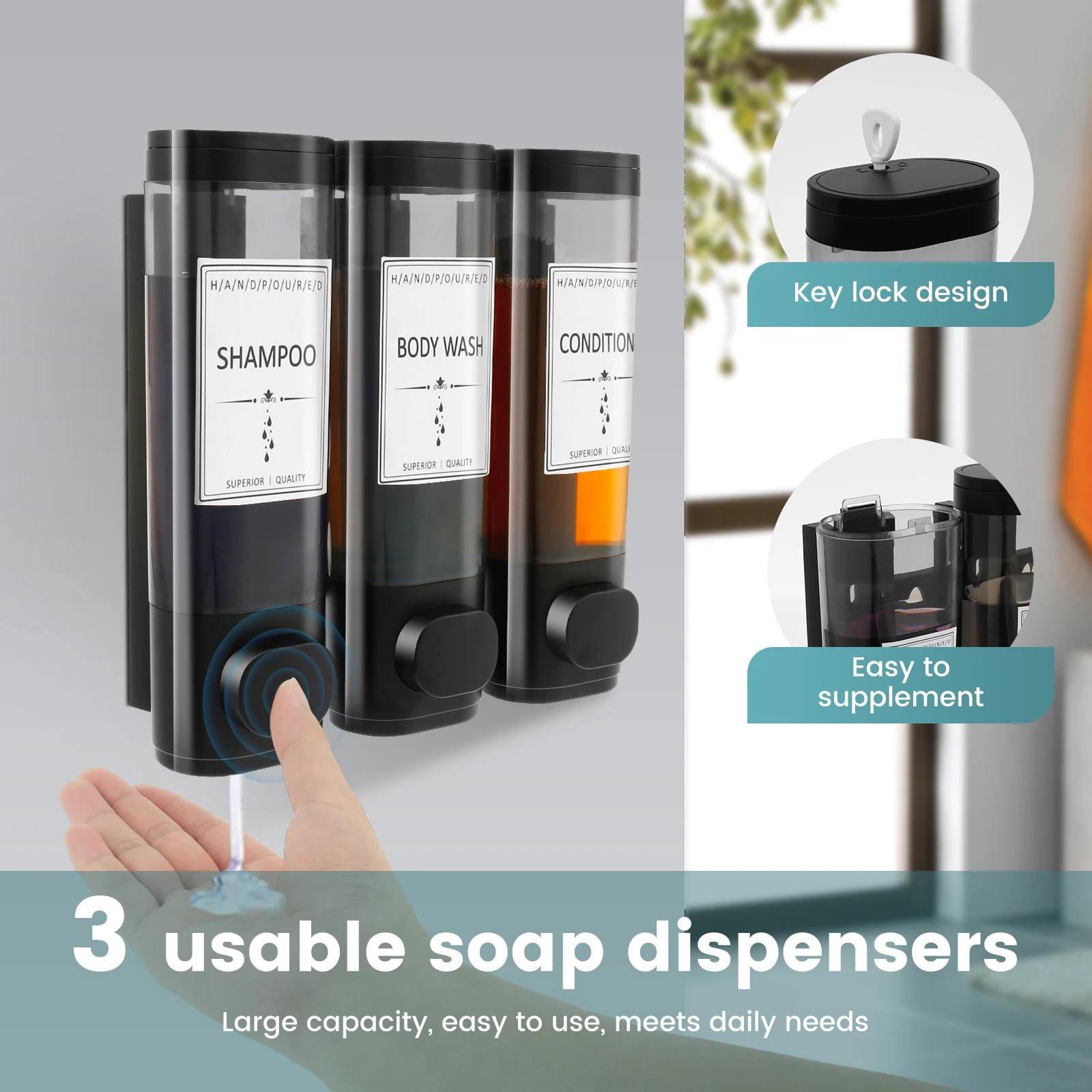 Shampoo Dispenser for Shower Wall Mounted Shower Soap Dispenser Refillable Liquid Soap Dispenser Bottle Home Bathroom Containers 3