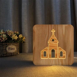 Wholesale USB LED Wood Night Light jesu cross christiana 3D Illusion Luminaria Gift For christian Church religious catholicism