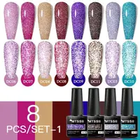 Mtssii 8PCS Glitter Reflective Nail Gel Polish Set Sparkling Semi Permanent Soak Off UV Led Gel Varnish Kit For Manicures 1