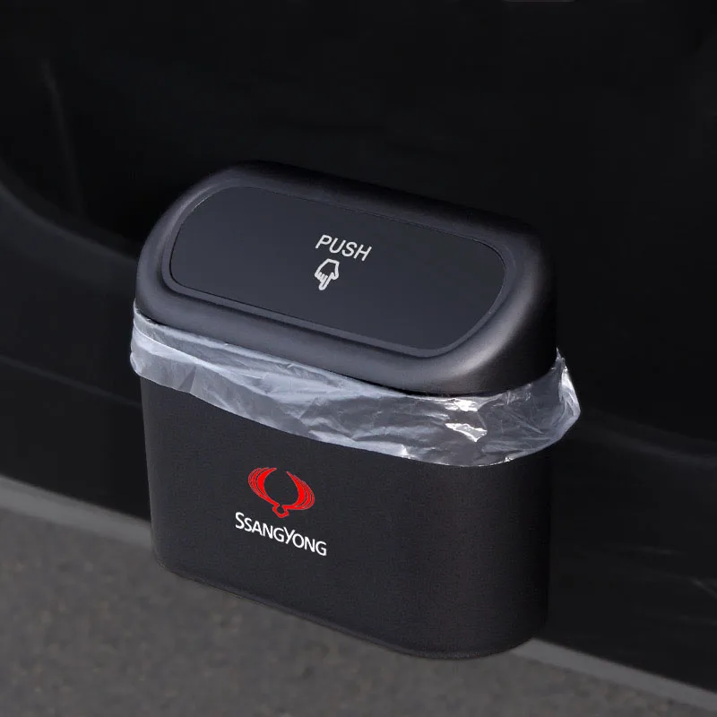 Hanging Car Trash Can ABS Square Pressing Trash Bin Auto Interior for Ssangyong kyron Rexton korando Actyon Car Accessories