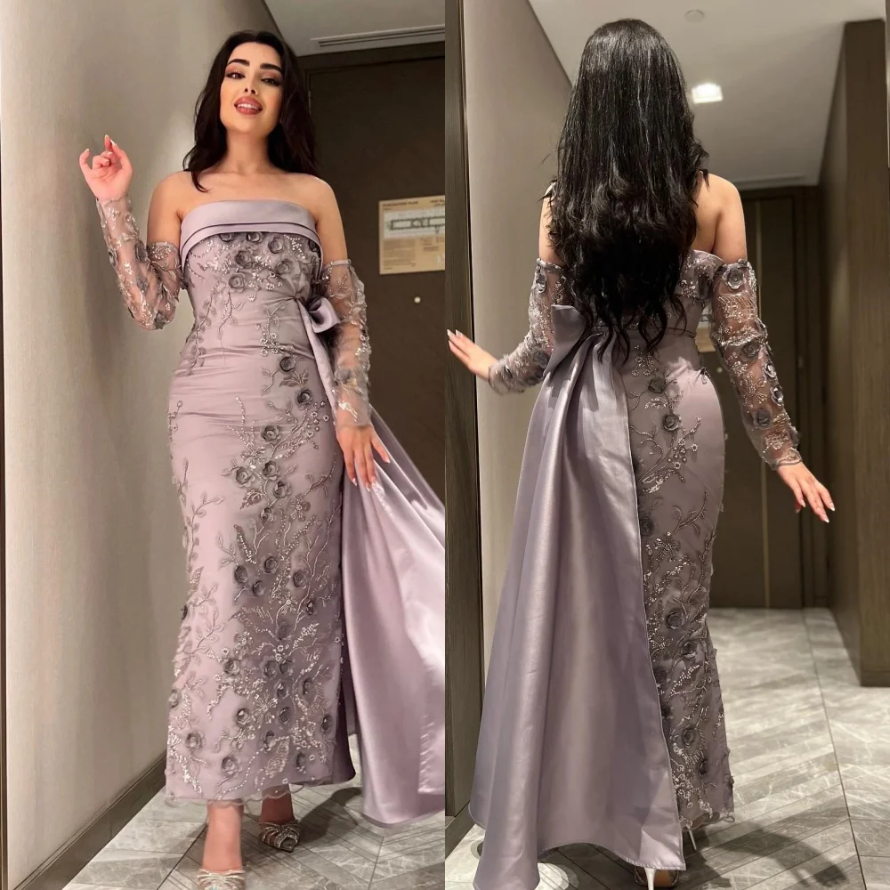 Jiayigong Evening Jersey Draped Pleat Applique Clubbing A-line Strapless Bespoke Occasion Gown Midi Dresses