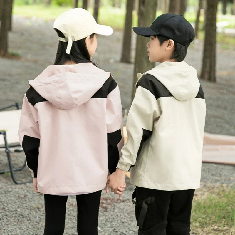 Kids Outdoor Jacket Suit Hooded Hiking Jackets Removable Padded Lining 2pcs Waterproof Windproof Out Sports Camping Outwear Coat
