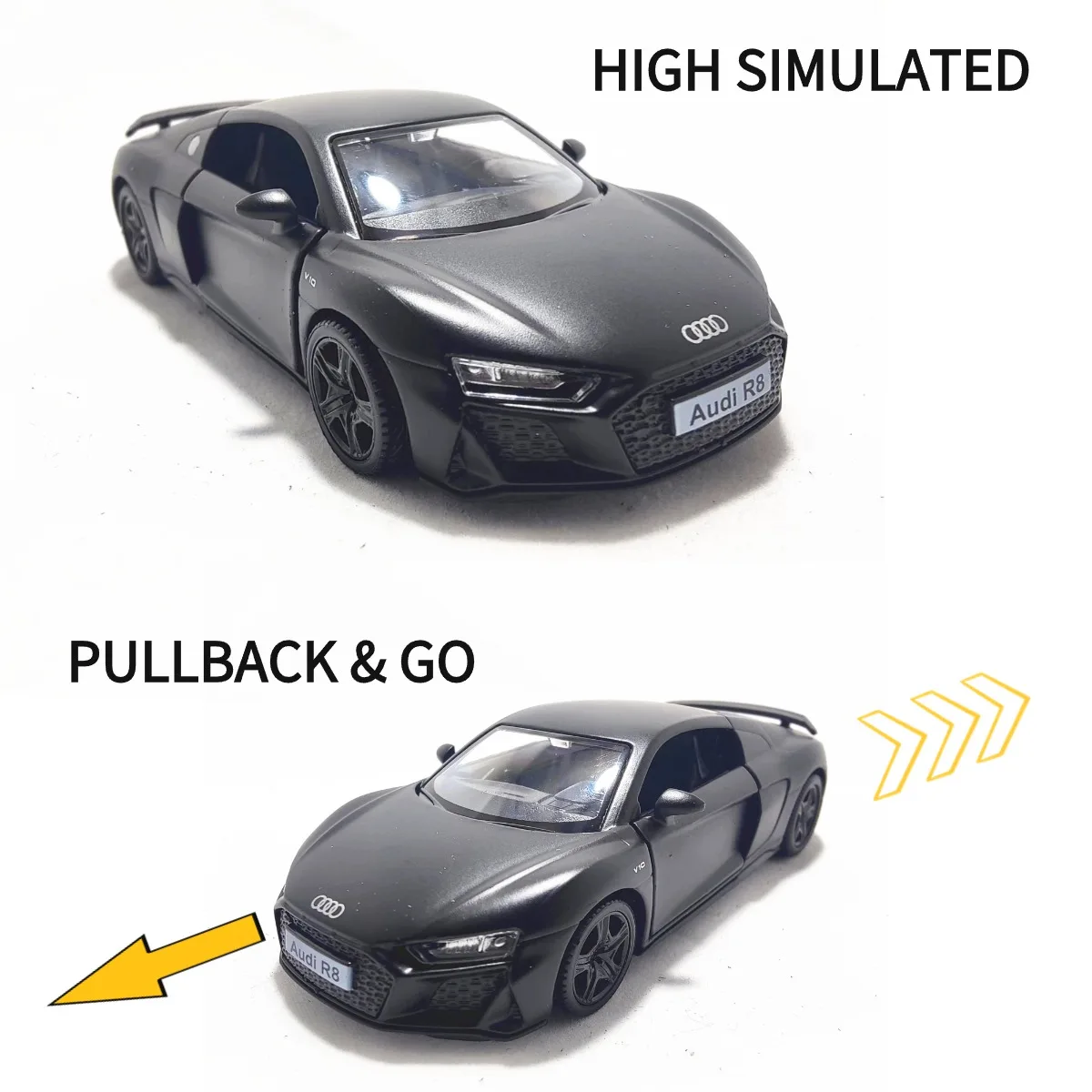 1:36 Audi R8 V10 Coupe Pullback Toy Car Model Official Licensed Alloy Diecast Vehicle Scale Replica Xmas Gift Kid Boy Toy 2