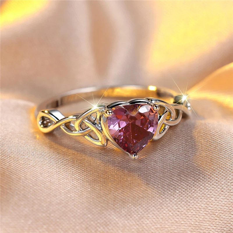 Cute Female Blue Zircon Stone Heart Engagement Ring Silver Color Wedding Jewelry For Women